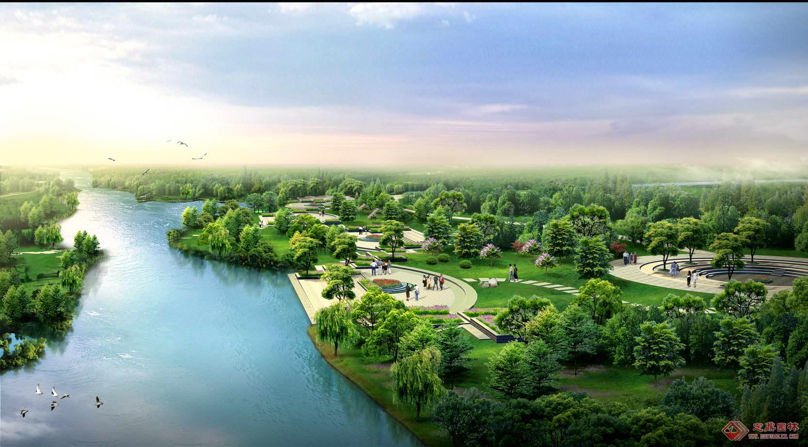 滨河公园景观鸟瞰图PSD格式