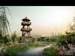 某生态湿地公园景观瞭望塔的效果图PSD文件