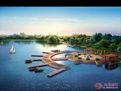 公园湖心大型景观平台码头效果图PSD源文件