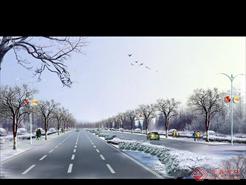 北方地区城市道路景观绿化方案雪景效果图PSD源文件