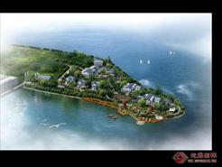 小岛上的休闲度假村总体规划方案鸟瞰效果图PSD源文件