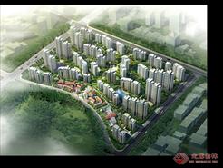 大型高层住宅小区总体景观规划方案鸟瞰效果图PSD源文件