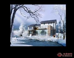 北方独栋别墅小庭院建筑景观设计方案雪景效果图PSD源文件