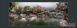苏州园林风格的古建庭院水体景观及景观长廊设计方案效果图PSD源文件