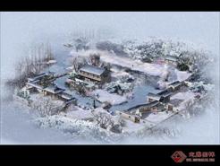 古建风格的古建筑庄园冬天的雪景效果图PSD源文件