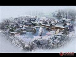 古典园林风格的庄园设计雪景鸟瞰效果图PSD源文件